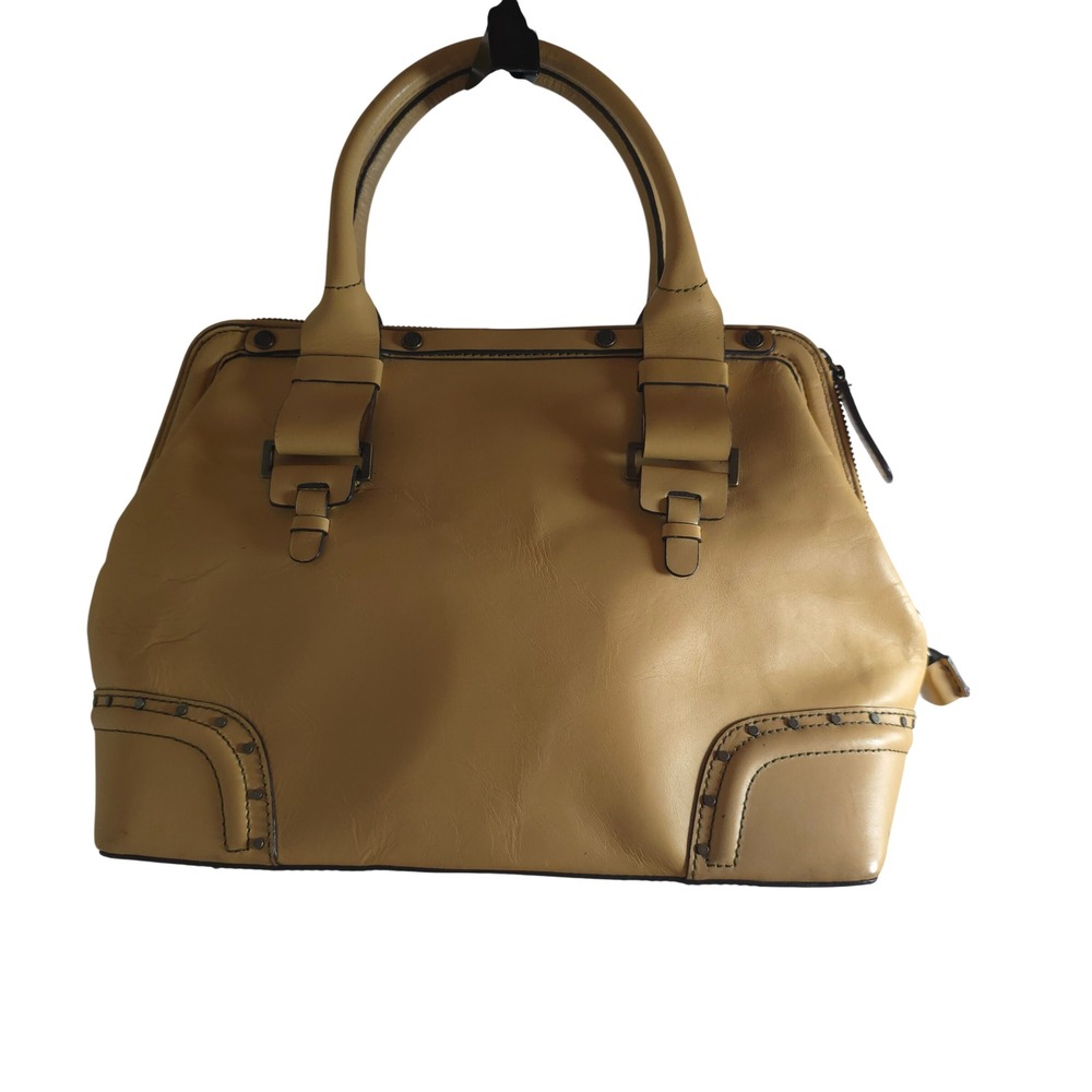 Ellen Tracy Doctor Satchel Camel Leather Structured Top Handle Work Bag Lock Key - Picture 7 of 16